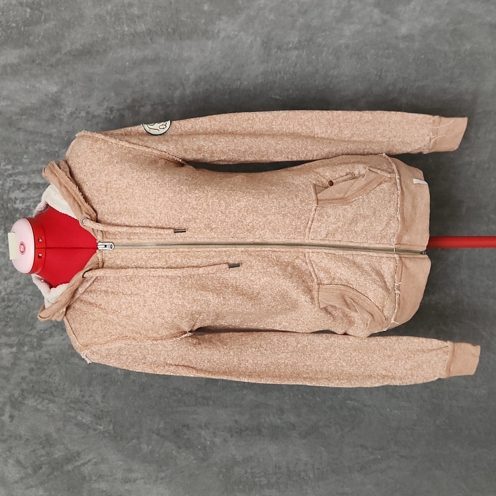 Quiksilver Pink Marled Zip Hoodie Sherpa Hood Full Zip Medium